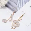 Dangle Lustre Marque Femmes Charme Boucles D'oreilles Mode Musique Note Goutte Boucle D'oreille Argent Couleur Strass Accessoire Main Bijoux Amitié Gif