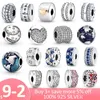 925 Sterling Silver Charms Shiny Cz Heart Clip Charm Flower Safety Chain Stopper Bead Pärlor Original Fit Pandora Armband Smycken Making DIY Gift