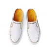 Gold Spike Rivets Loafers Cowhide Muller Shoes Mens Flats Lazy Shoes Fashion White Driving Boats Man