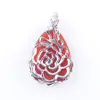 Pendentif en forme de larme de pierre précieuse naturelle entière incrusté de fleur en métal goutte d'eau Quartz rose Lapis cristal opale Turquoise Agate femmes Me2430762