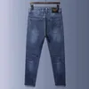 End High Quality Men's Autumn Winter Thick Jeans Fashion Brand Dark Blue Elastic Slim Straight Pants