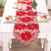 Doppelt dicke, rote rustikale Cutwork-Tischläufer mit besticktem Blumenmuster, Weihnachtsdekoration, hohe Qualität für das Essen zu Hause 220615