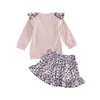 Clothing Sets 2022 Infant Leopard Ruffle Kid Long Sleeve Round Neck Pullover Skirt 2 Pcs Outfits Toddler Girl Clothes