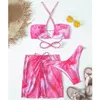 InX Bandeau bikini Pink print swimwear women Skirts 3 pieces set Halter string women swimsuit Sexy bathing suit summer 220611