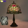 FUMAT style table lamp red pink rose stained glass desk light Dia12 inch handicraft home decor e12 green leaf lamps LED3733496