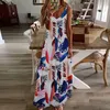 Casual Dresses Strong Print S-5xl Plus Size Women Maxi Dress Summer Sexy Printed Long Sleeveless v Neck Ladies Loose Vestido