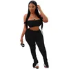 Sexy 2 Piece Outfits Summer Pants Set Solid Women Tracksuits Strap Strapless Split Pleated Leggings Evening Club Wear3697914