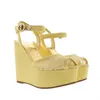 Pelle di pelle di pelle sexy Lady Ladies 2024 Wedge High Heel Sandals Scarpe in pizzo Filla in pizzo aperto Piep-Toe Europa e America The Catwalk 3D Flower Wedding Party Times 5