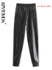 KPYTOMOA femmes mode poches latérales Faux cuir Jogging pantalon Vintage haute taille élastique cordon femme cheville pantalon Mujer 220325