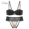 VARSBABY 2PCS Women Sexy Half Cup Cup Ultra-shin-shin bra panty intywear set 220513