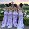 Bruidsmeisje prachtige zeemeerminjurken 2022 van de schouder geschulpte Afrikaanse satijn plus size boeg van honor jurk land bruiloft feest formeel slijtage Vestidos