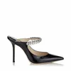 Black Velvet Bing Sandals أحذية مثيرة أصابع نصفية مدببة الأصابع الكريستالية مضخات البغال سيدة عالية الكعب هدية زفاف الزفاف مع صندوق ، EU35-43