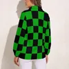 Blouses Femmes Chemises Noir et Vert Chemisier Bicolore Mod Checkers Moderne Imprimer Femmes Street Fashion Chemise Automne Manches Longues Oversize CL