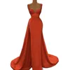 Orange Satin Elegant Mermaid Evening Sweetheart Sleeveless Floor Length Side Slit Robes De Soiree Prom Dresses