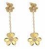 2022 Dangle Clover Flower Long Cleef Earrings with Diamonds for Women&Girls Wedding