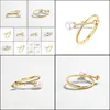 Wedding Rings Simple Fashion 925 Sterling Sier Finger Ring Natural Freshwater Pearl Open Yellow Gold Coating Bdesybag Dh9Ex