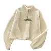 Kasjmier korte high collar hoodies vrouwen dikker losse Koreaanse herfst ritssluiting jas borduurer California Letters sweatshirt femme 220816