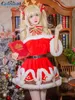 Nowa sukienka świąteczna COS Barbara Genshin Ubranie Anime Five Star Cosplay Xmas Kobieta Kostium Gry Roll Gra sukienka J220720