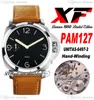 XF 127 A6497 Orologio da uomo meccanico a carica manuale Cassa in acciaio da 47 mm Quadrante nero Cinturino in pelle marrone con linea bianca Super Edition Puretime