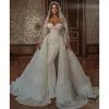 White Mermaid Wedding Dress Sweetheart Sparkly Sequins With Detachable Train Gown Ball Dresses For Women Robe De Soiree