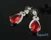 wholesale-RED GARNET RUBY TOPAZ WHITE GOLD PLATED NECKLACE EARRING JEWELRY SET