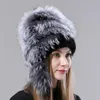 Basker kvinnors vinter hatt äkta päls stickad naturlig mink hattar kvinnliga flullfy bombplan med bollar stilfulla damer varma hatberets beretsberets