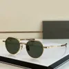 Vers One Gold-Tone Titanium Geometric Round Sunglasses Green Lens Men Sport/Driving Glasses