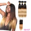 Tenderess 100 Human Virgin Hair With Lace Closure 4PCS Ombre Bone Straight Hair Bundles And Lace Closure Blond Hair Extensions Th5432560