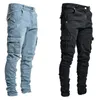Jeans män byxor casual bomull denim byxor multi ficklast mode blyerts sidofickor 220815
