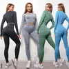 Bezproblemowa Adapt Animals Z Długim Rękawem Crop Tops Kobiety Joga Zestaw Kobiet Trening Wysokiej Talii Scrunch Legginsy Gym Sportwear 220330