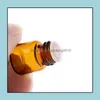 Packing Bottles Office School Business Industrial 1Ml 2Ml L Mini Amber Glass Essential Oil Bottle Black Cap Dh8Ym