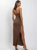 Vestidos casuais Asia Summer Bodycon Bastted Hollow Out Slim Fit Strap Ajuste Camisole Maxi Robe Sexy Fashion Club Solid Solid Vestidossual