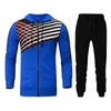 Mäns Tracksuits Sport Sats Tracksuit Jogging Striped Stitching Zipper Sweatshirt Hooded Jacket Set Men Kläder Chandals Hombre