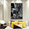 Lioness och Cub svartvitt duk konstmålningsaffischer och tryck skandinavisk väggkonst abstrakt bild heminredning cuadros