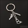 Nyckelringar mode tillbehör mtiple stilar s handbojor nyckelring som gör metallpistolhänge för män gåva bästa vän Keyring dhdye