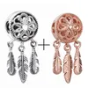 Lusso s925 sterling silver perline sciolte charms moda originale fit braccialetti pandora arcobaleno dream catcher piuma fascino fai da te collana di gioielli da donna regalo con scatola