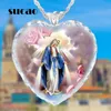 Chains Peach Heart Jesus Quartz Necklace Virgin Mary Women'S Love-Heart Crystal Religious Faith Fashion Jewelry GiftChains Sidn22