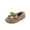 Athletic Outdoor Children Warm Cotton Fluffy Fur Princess Sweet Flats med Bow-Knot Girls Casual Shoes Kids Winter Pearls Beading Fashiona