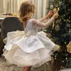 Guldflickor Pageant Klänningar Sequined Toddler Ball Gowns Jewel Långärmade Formella Kids Party Christmas Gown Flower Girl Dresses for Weddings 2022