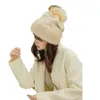 Real Mink Fur Brim Chapeaux Femmes Winter Warm Cap avec Fox Pompom Black Beige Grey