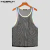 Été hommes débardeurs maille Patchwork Streetwear sans manches sexy gilets décontractés Transparent respirant hauts d'entraînement 5XL INCERUN 220601