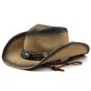 Mannen Vrouwen cowboy Zonnehoeden Beige Papieren Stro Panamahoed Vrouwelijke Strand Brede Rand Jazz Cap Zomer Klassieke Dames Fedora Caps