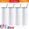 2 Days Delivery 20oz Sublimation Tumblers With Plastic Straw 304 Stainless Steel Straight Blank Coaster Mugs Outdoor Doubel Wall Thermos Cups US/CA Local Warehouse