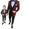 Dark Red Floral Pattern Boy Formal Wear Suits Dinner Tuxedos Little Boys Kids For Wedding Party Prom Suit JacketVestPant9318885