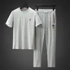 Men's Tracksuits High-end Luxury Fashion Casual Suit Men's Summer Quick-drying Pants Ice Silk Short Sleeve T-shirt Sports Two-piece SetM