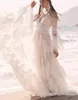 Sexy élégant bohème dos ouvert robe de mariée balayage train manches évasées plage plis dentelle applique profonde col en V robe de mariée sur mesure