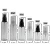 Clear Glass Cosmetic Packaging Spray Bottle Black White Plastic Pump Clear Cover Skincare Essence Parfym Tomma påfyllningsbara injektionsflaskor 20 ml 30 ml 40 ml 50 ml 60 ml 80 ml