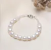 Bracelet de perles d'eau douce 100% naturelles, brins de perles, blanc, rose, 7.5-8mm, fermoir mousqueton extensible, bijoux de mariée à la mode