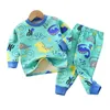 Crianças Sleepwear Suits Slowing Pullover Full Ponts 2 Peças Coloque roupas de inverno desenho animado garoto menino lã de lã acolchoada Pijama quente 220714