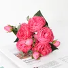 30 cm rose rose rose pivoine Bouquet de fleurs artificielles 5 Big Head et 4 Bud Fake Flowers For Home Wedding Decoration Indoor8230838